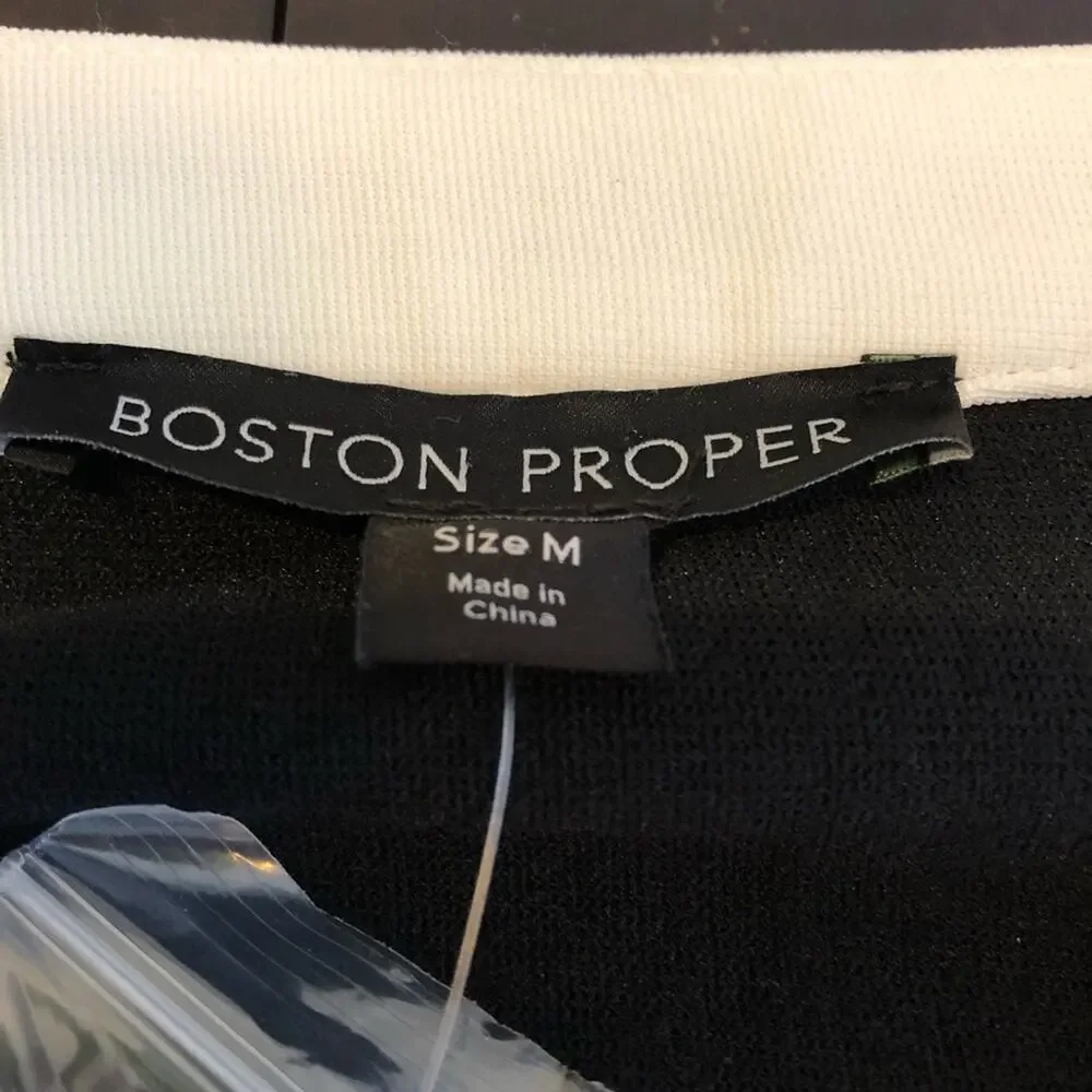 Boston Proper black white trim zip front blazer jacket size Medium NWOT